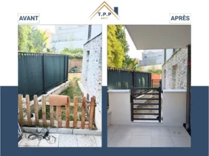 Rénovation jardin extérieur pelouse synthétique barrière béton_58